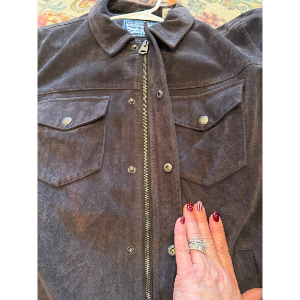 Levi’s Men’s Black Faux Suede Lined Full Zipper Snap Western Jacket Shacket Sz L - Picture 11 of 14